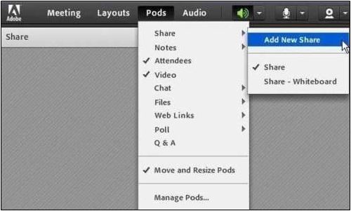 Pods menu within Adobe Connect